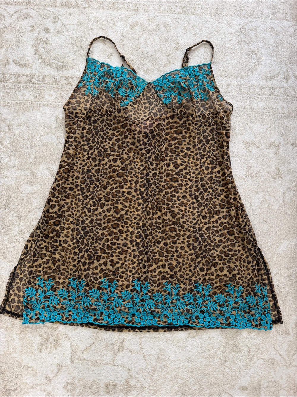 Victoria's Secret Leopard Chemise with Teal Lace Accents